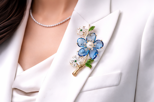 Azure Blossom Pearl Brooch