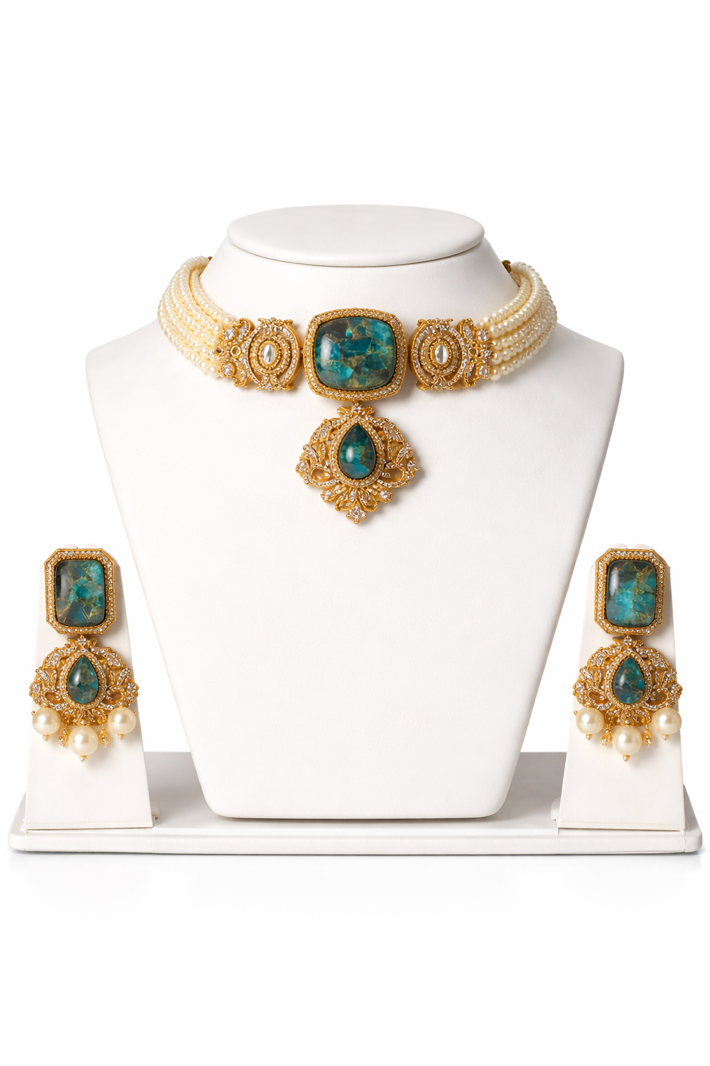 Azure Pearl Regal Choker Set