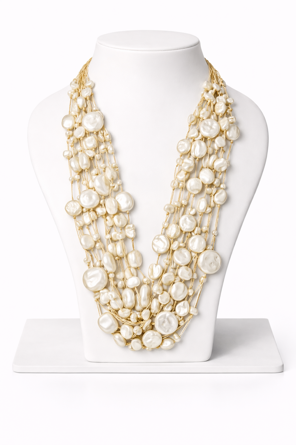 Ivory Cascade Multi-Strand Pearl Necklace