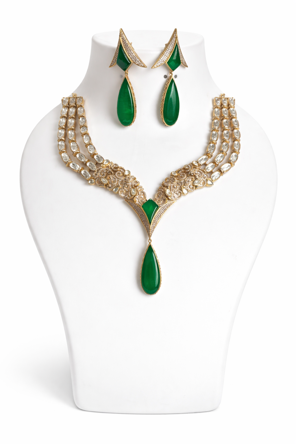 Emerald Cascade Regal Necklace Set