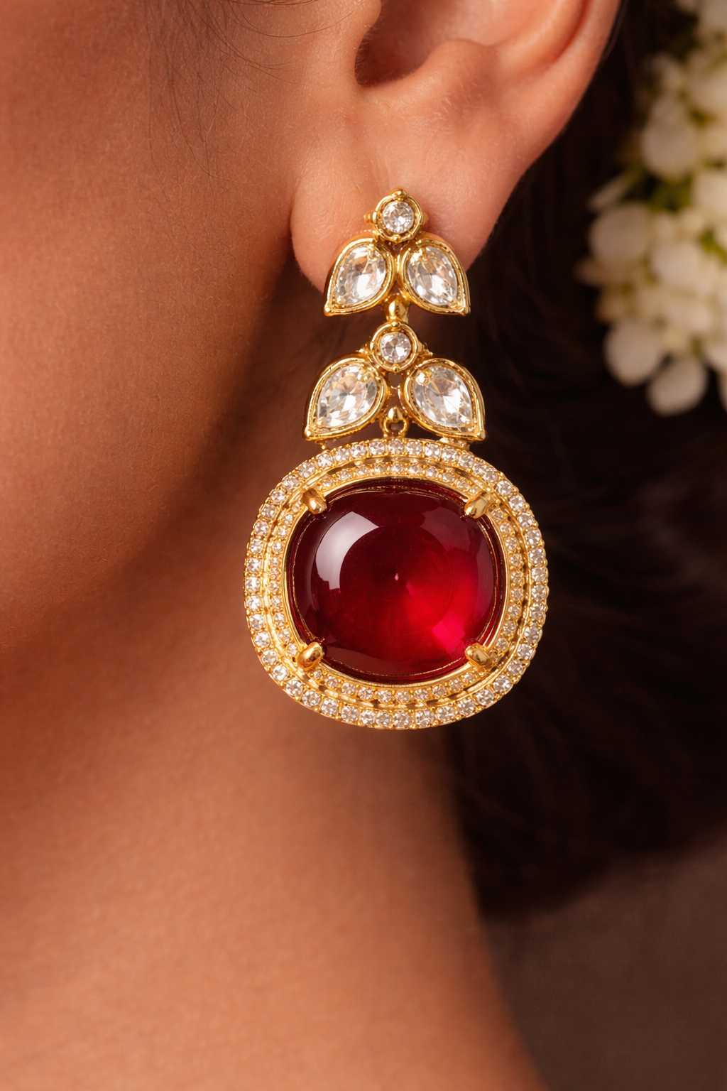Ruby Halo Statement Necklace Set