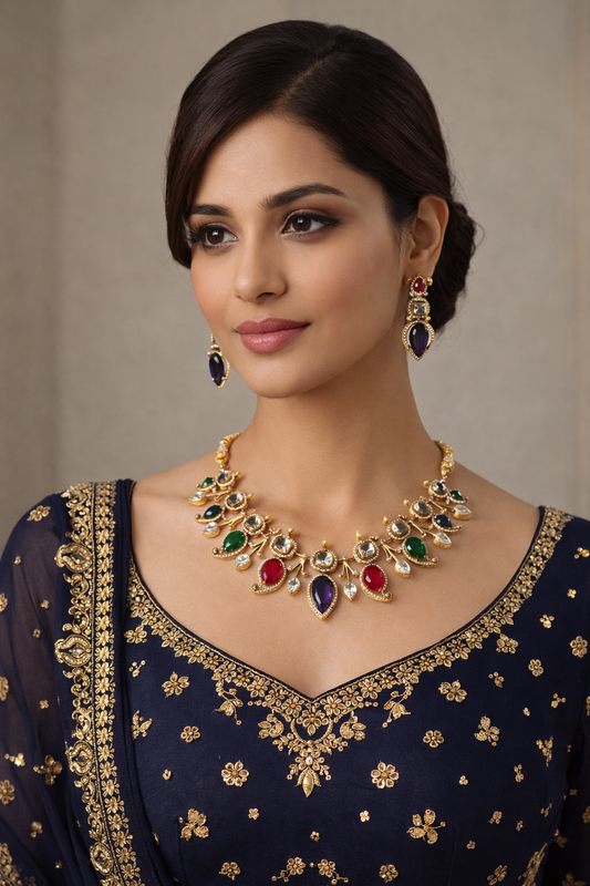 Navratna Royale Drop Necklace Set