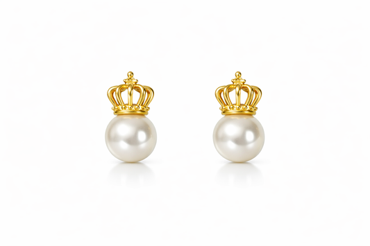 Regal Crown Pearl Stud Earrings