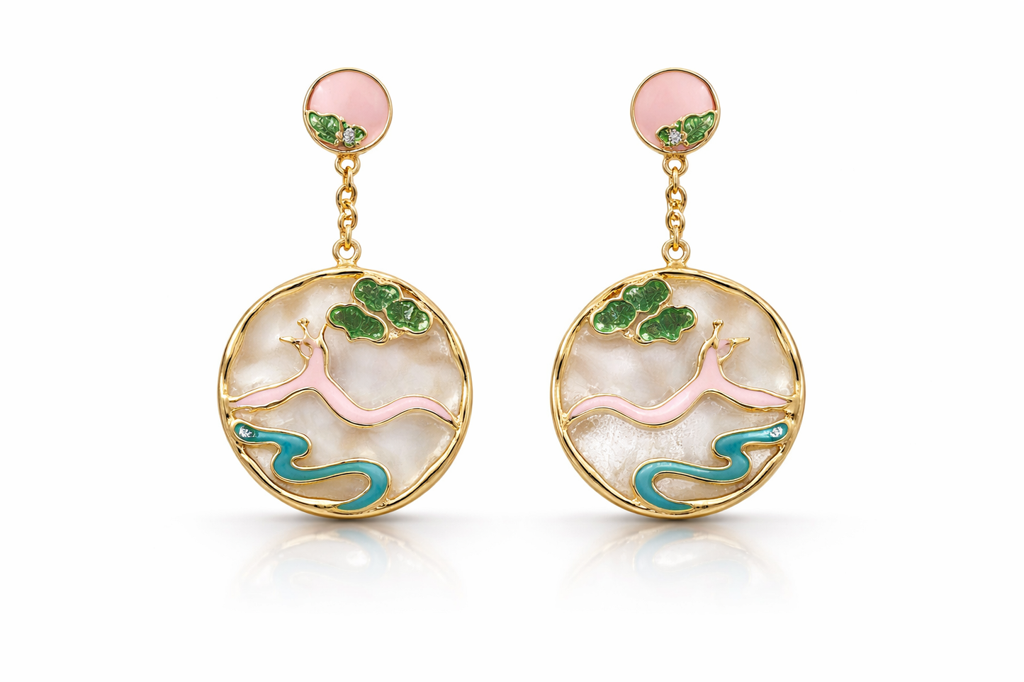 Celestial Crane Enamel Drop Earrings