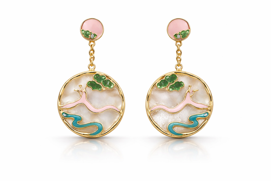 Celestial Crane Enamel Drop Earrings