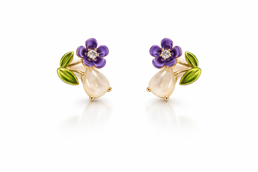 Violet Bloom Pearl Studs