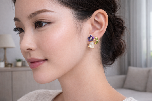 Violet Bloom Pearl Studs