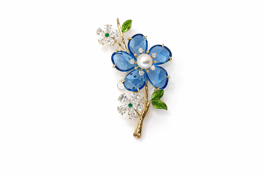 Azure Blossom Pearl Brooch