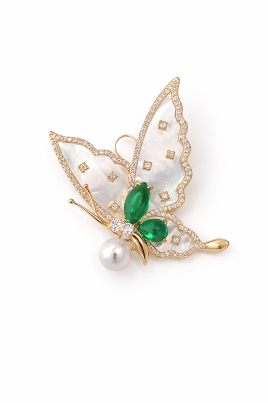 Emerald Lumière Butterfly Brooch