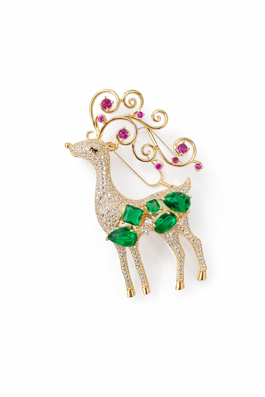 Emerald Majesty Reindeer Brooch