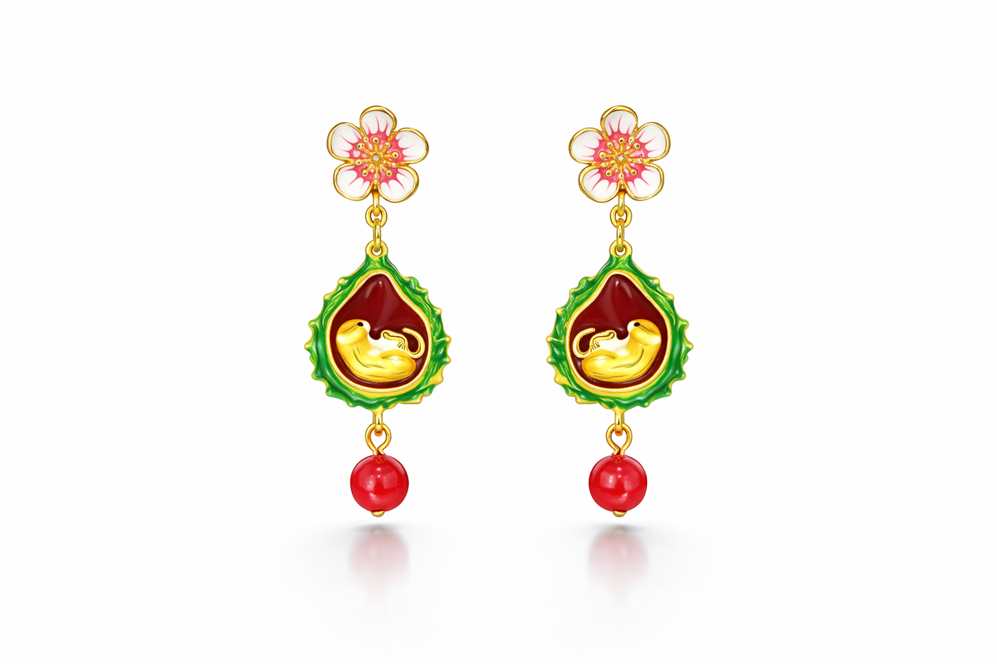 Imperial Blossom Bird Drop Earrings