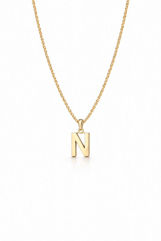 Golden Initial "N"  Pendant Necklace