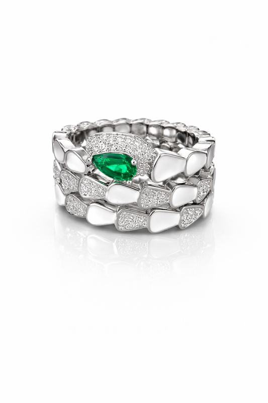 Serpentine Emerald Pavé Ring
