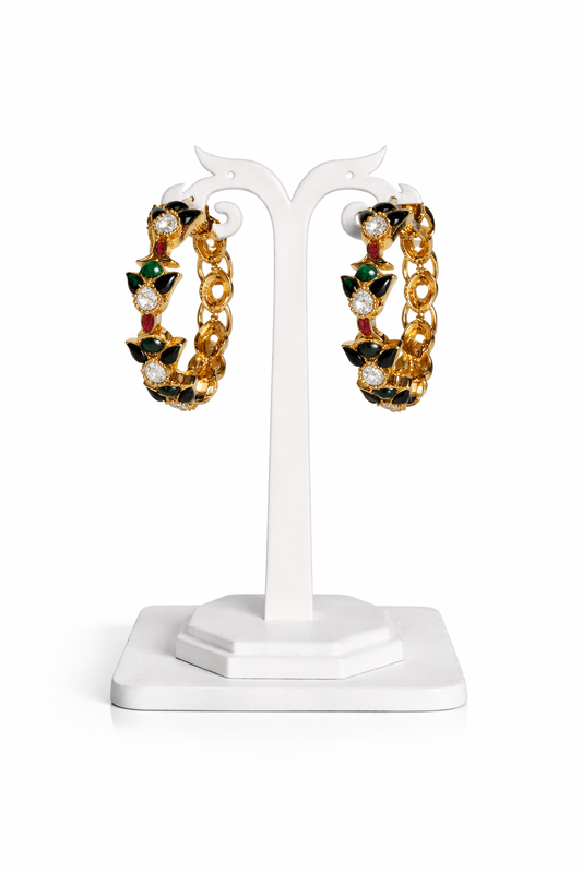 Emerald Noir Floral Hoop Earrings