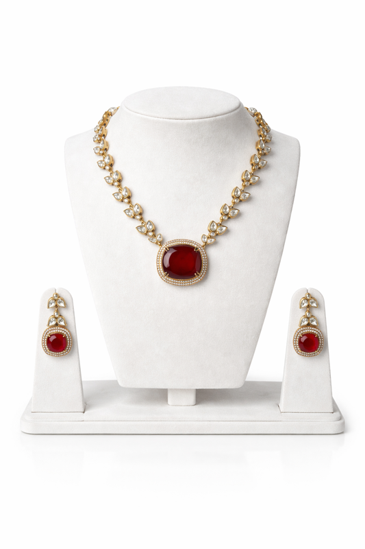 Ruby Halo Statement Necklace Set