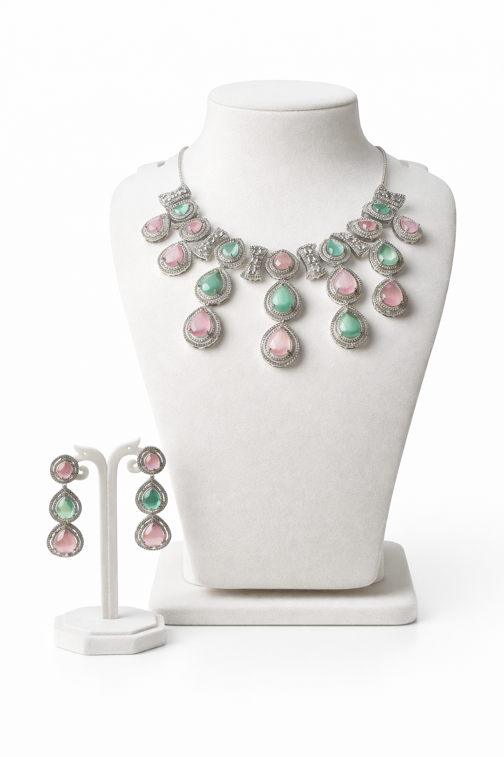 Blush Verde Cascade Necklace Set