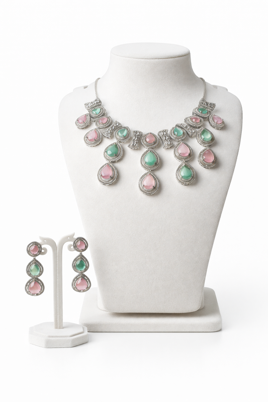 Blush Verde Cascade Necklace Set