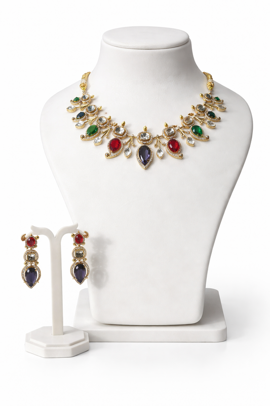 Navratna Royale Drop Necklace Set