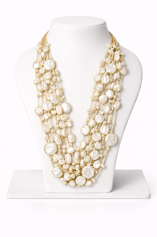 Ivory Cascade Multi-Strand Pearl Necklace