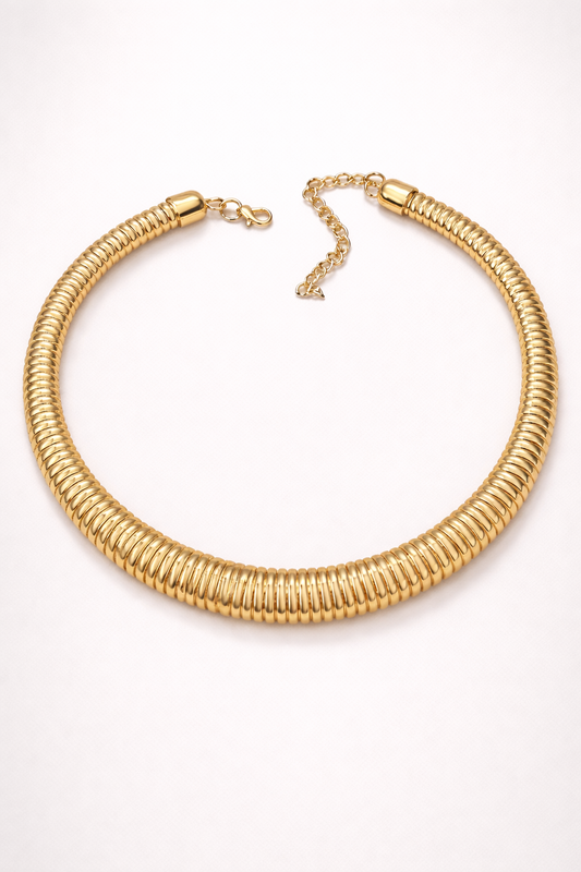 Classic Ribbed Gold Collar Necklace