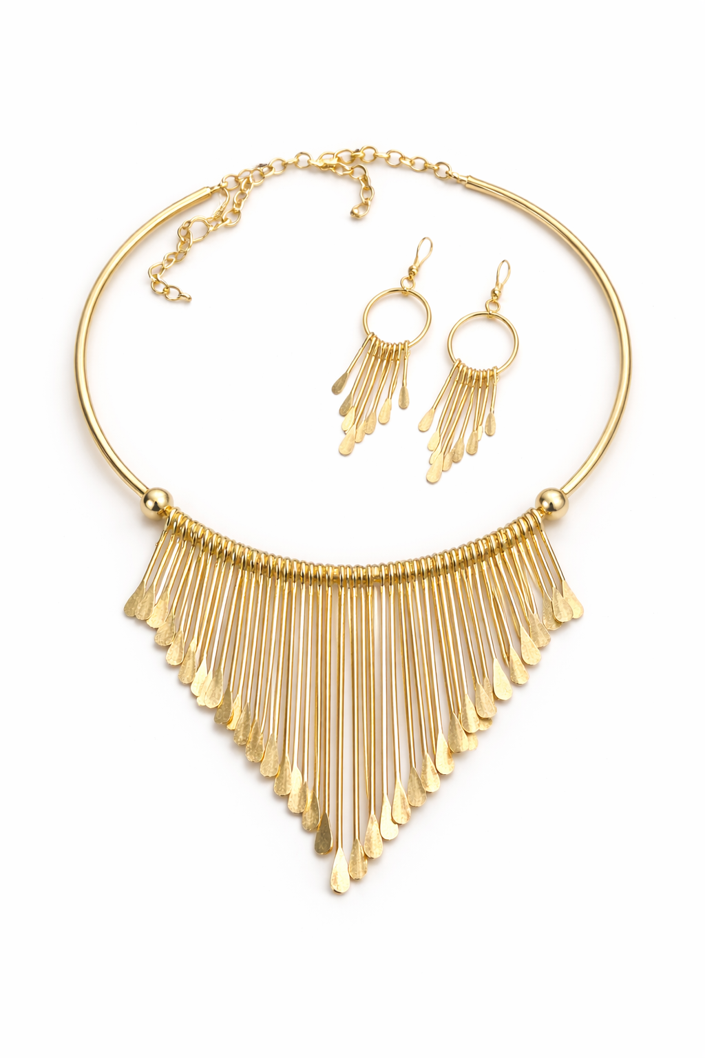 Golden Fringe Collar Necklace Set