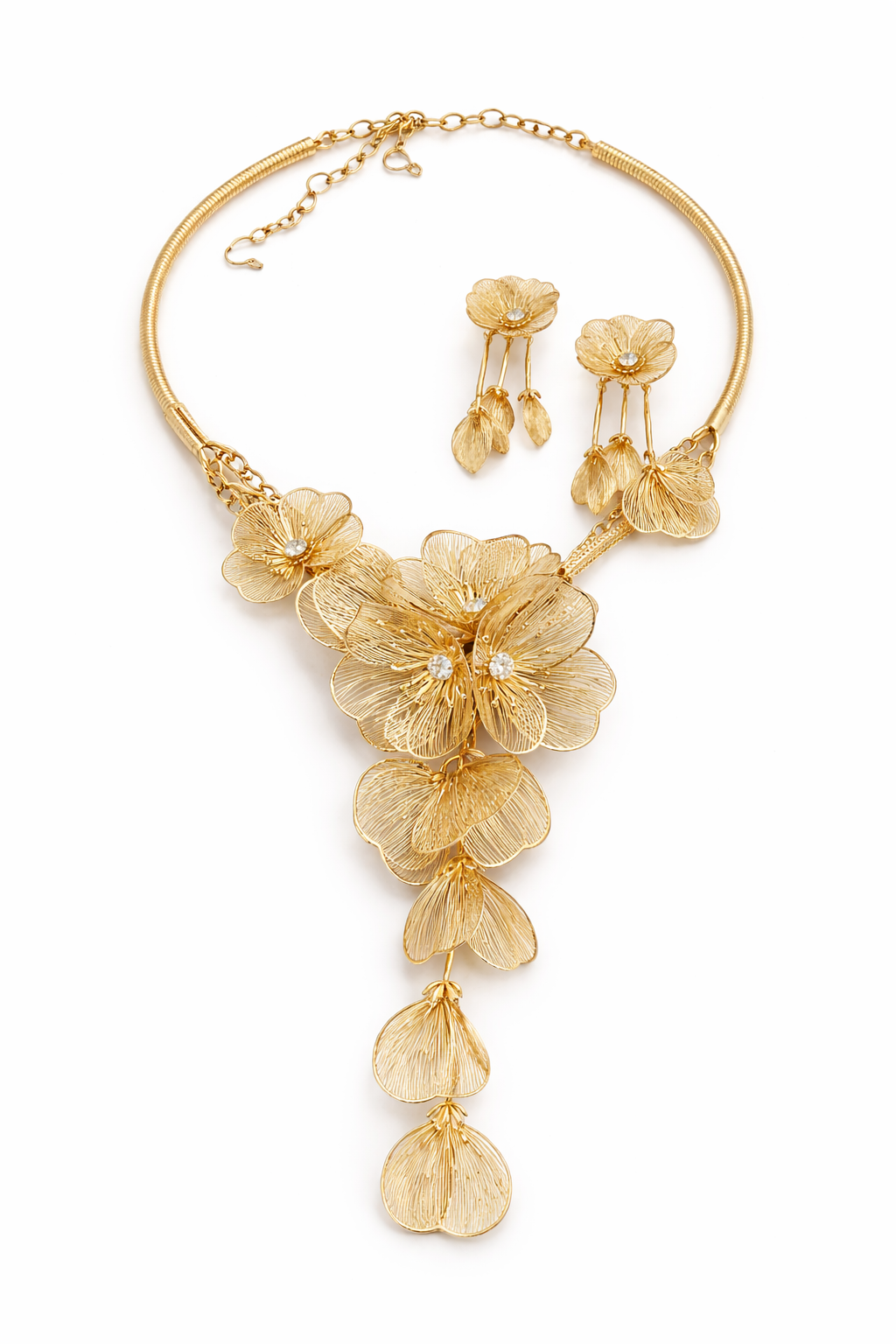 Golden Blossom Cascade Necklace Set