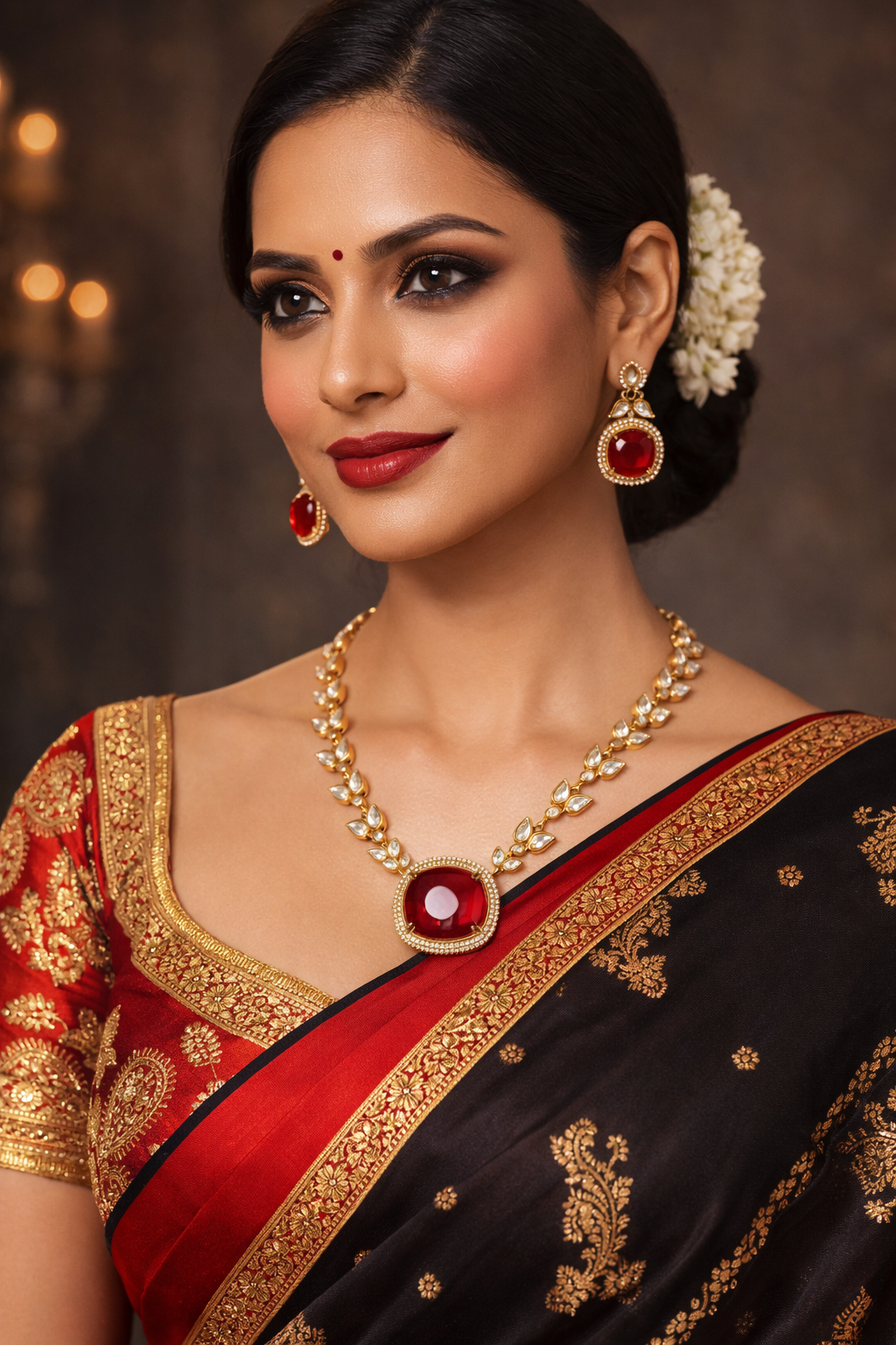Ruby Halo Statement Necklace Set