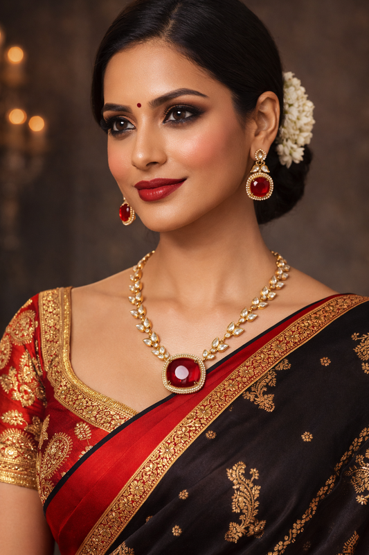Ruby Halo Statement Necklace Set