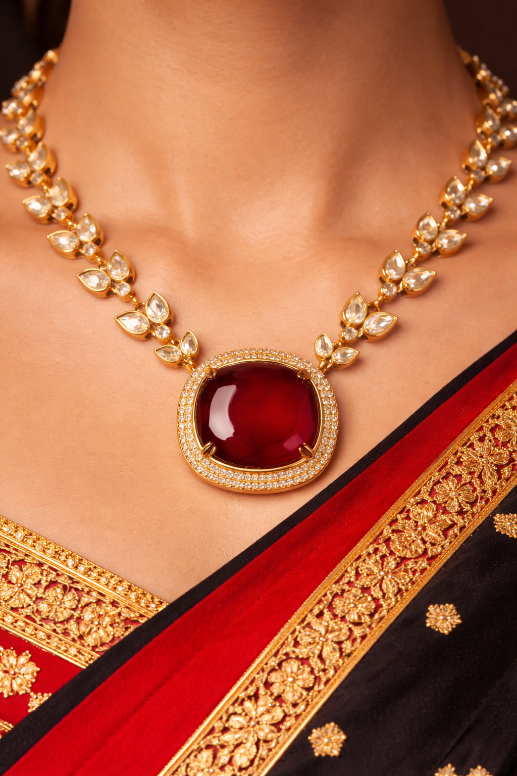 Ruby Halo Statement Necklace Set