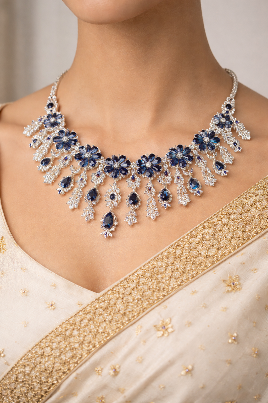 Royal Azure Bloom Necklace Set