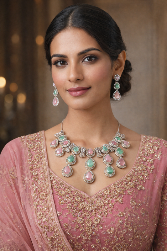 Blush Verde Cascade Necklace Set