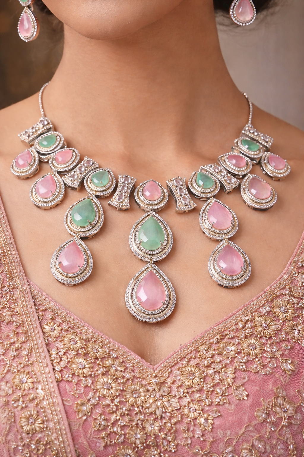 Blush Verde Cascade Necklace Set
