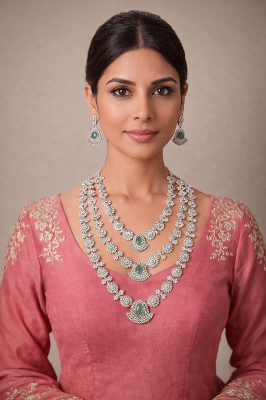 Emerald Royale Triple-Layer Necklace Set