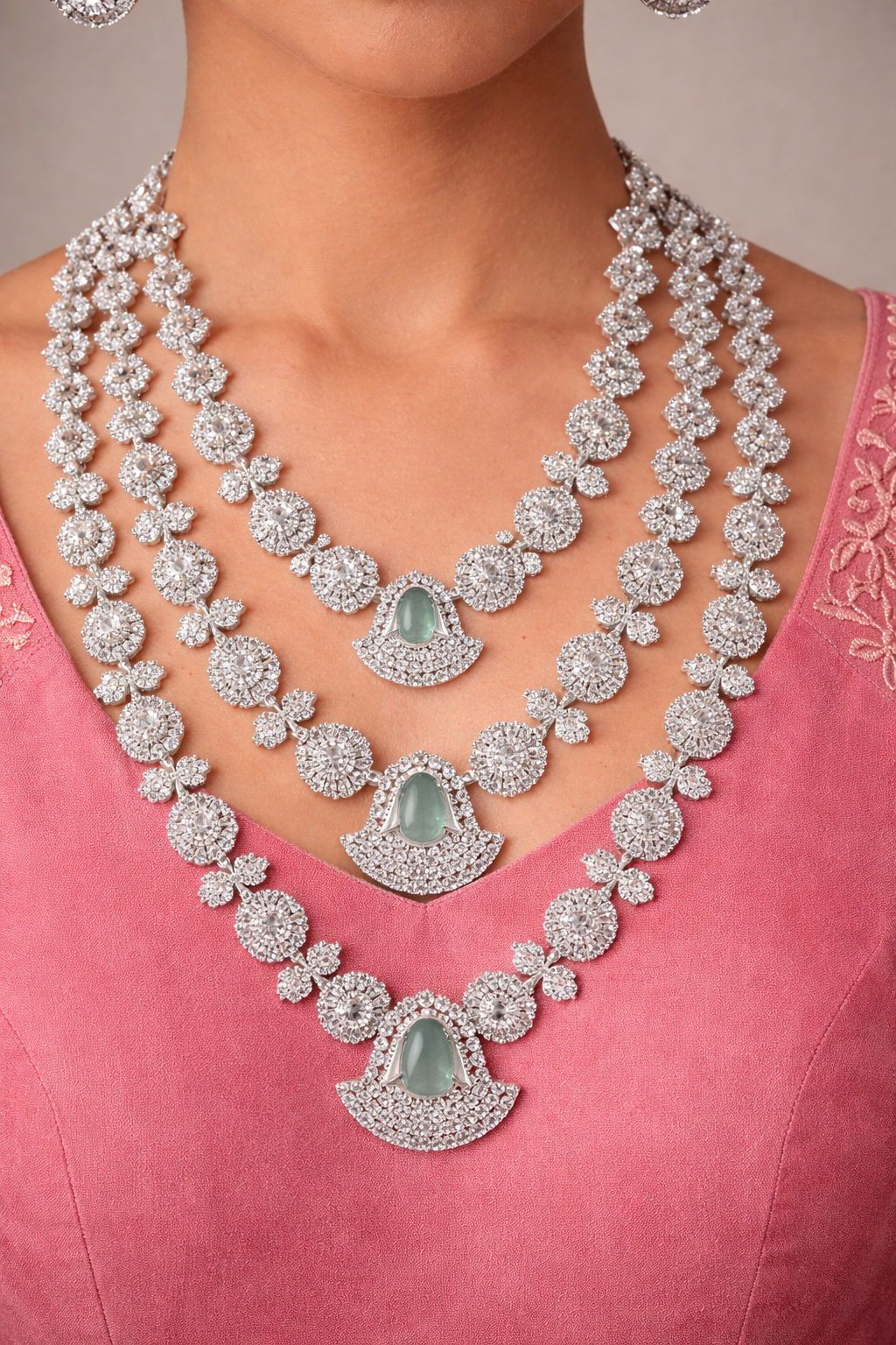 Emerald Royale Triple-Layer Necklace Set